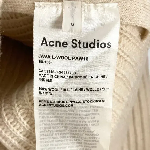 ACNE STUDIOS Sweater Women M Beige Wool Oversized Zip-Sides Ribbed Cropped”Jave”